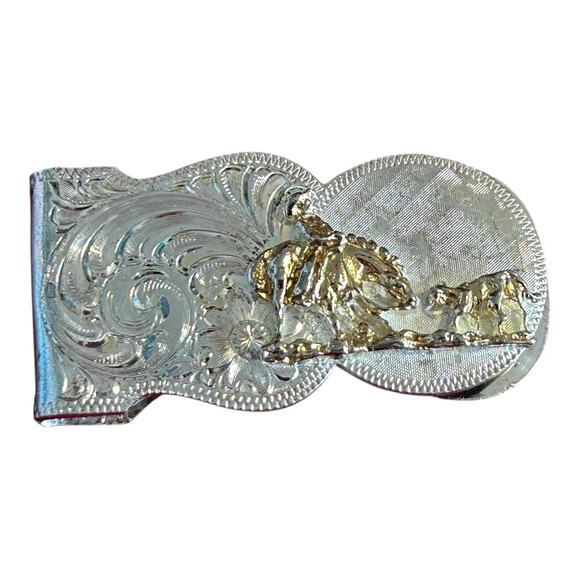 Vintage Montana Silversmiths Cutting Horse & Rider Western Silver Money Clip - Picture 1 of 8